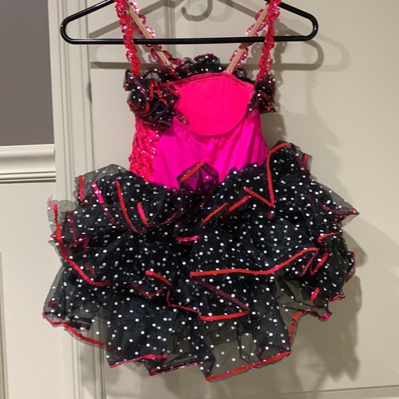 Girls one piece hot pink and black w/ polka dots sequined tutu with skirt - Picture 5 of 6